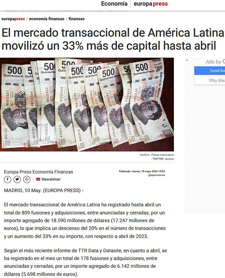El mercado transaccional de Amrica Latina moviliz un 33% ms de capital hasta abril